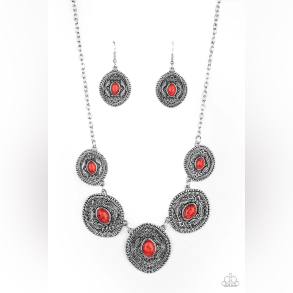NWT Paparazzi Jewelry Set Earrings and Necklace Alter ECO Red and Silver
